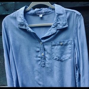 Per Se By Carlisle Blue Chambray Popover Shirt